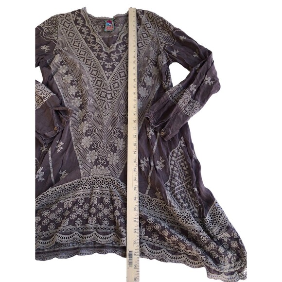 Johnny Was Women's Eyelet Lace V-Neck Floral Embroidered Tunic Top Brown - Picture 6 of 10